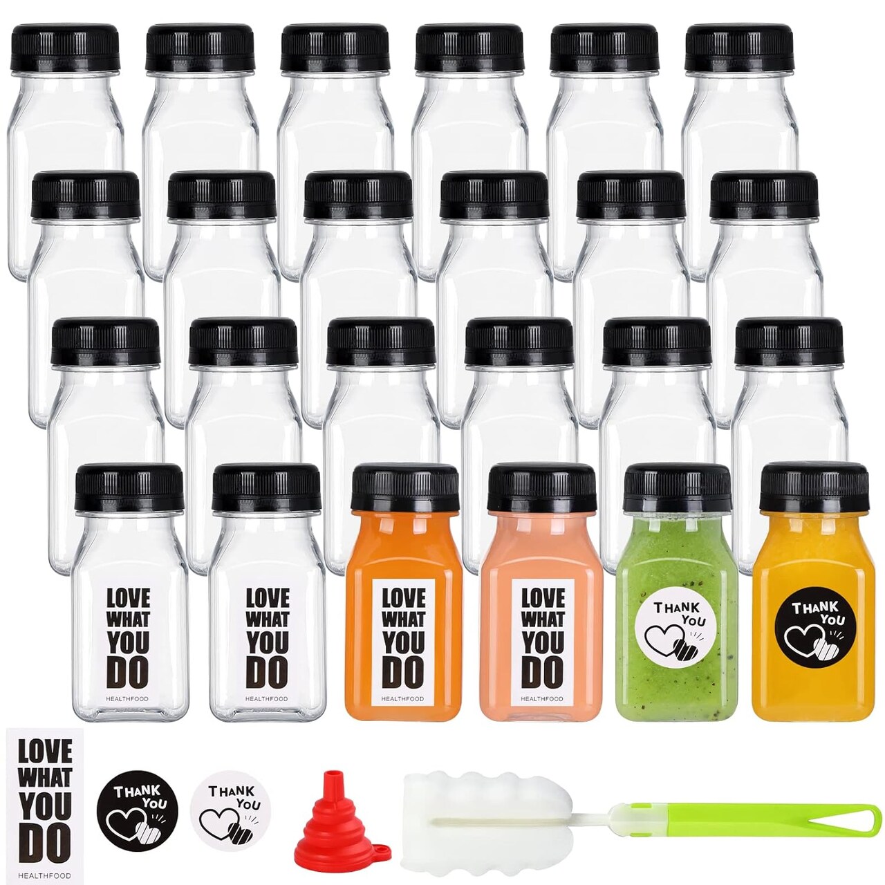 24 Pack 4oz Empty PET Plastic Juice Bottles with Leak-Proof Caps Lids